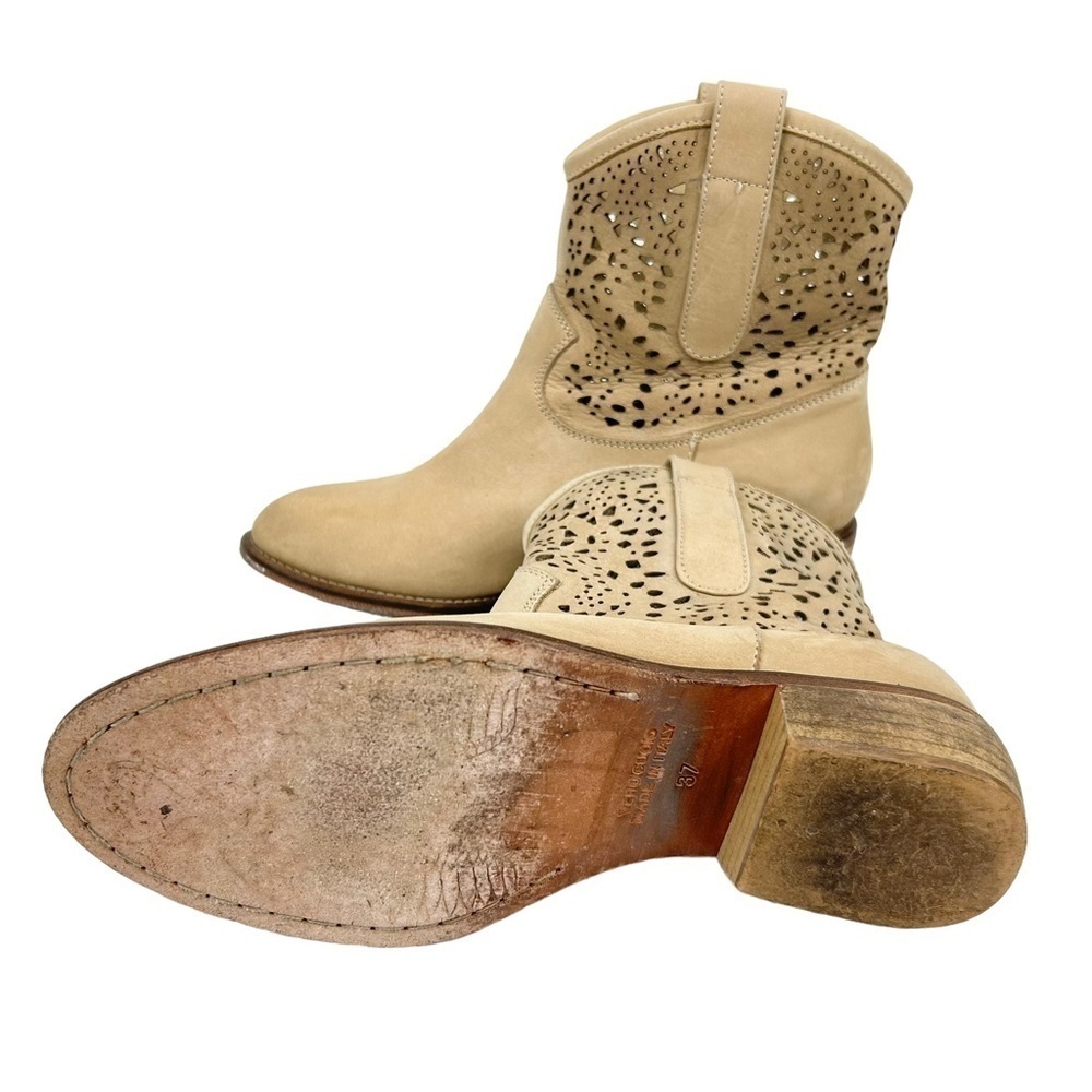 Sundance Tan Nubuck Laser Cut Pull On Ankle Boots size: IT 37 or US 6.5 - Picture 2 of 7